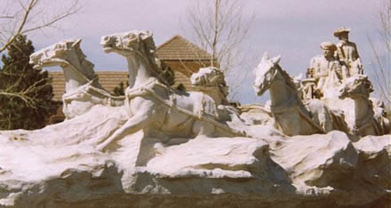 Statue of stagecoach at the Wheel park, parker colorado south of the parker library.