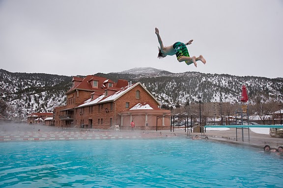 Glenwood hot springs pool winter diver