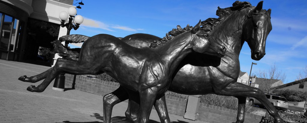 Mother Colt Horse statues parker station mainstreet parker colorado