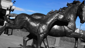 Mother Colt Horse statues parker station mainstreet parker colorado