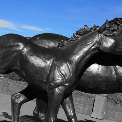 Mother Colt Horse statues parker station mainstreet parker colorado